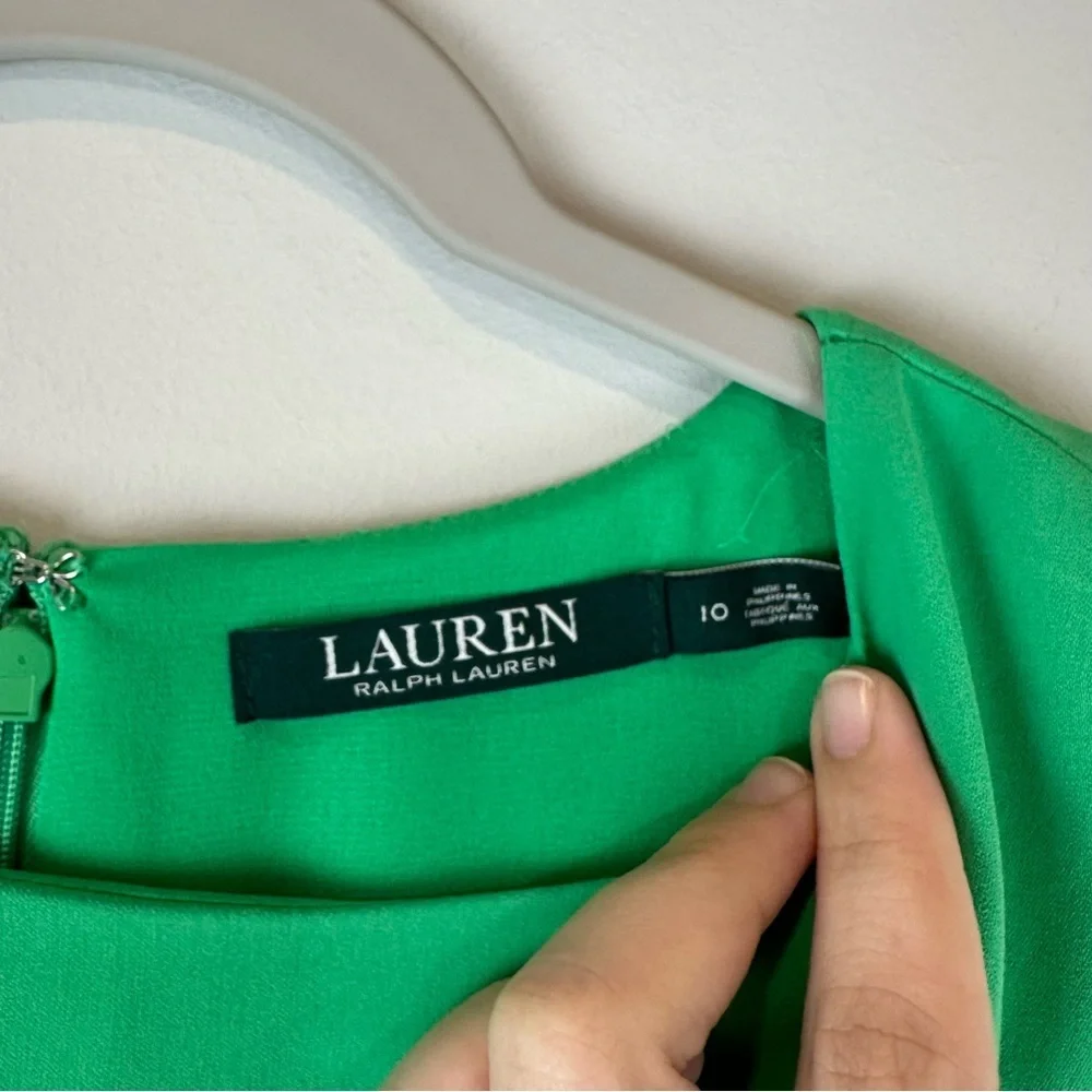 NEW Lauren Ralph Lauren Green Drop Waist Short Sleeve Workwear Office Dress 10 - Picture 3 of 5